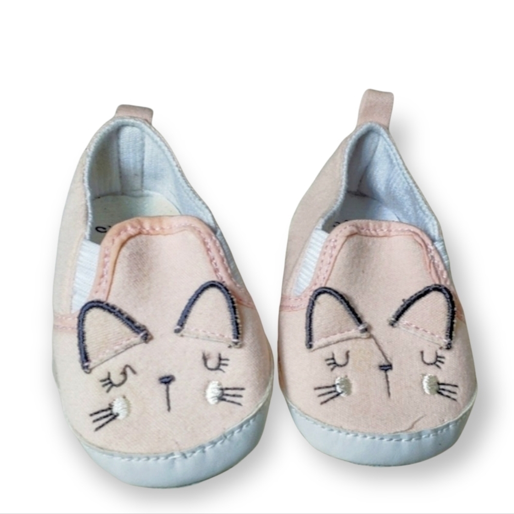 Chick Pea Pink Kitty cat slip on shoes 6-9 mo.